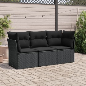 Set Divani da Giardino 3 pz con Cuscini in Polyrattan Nero