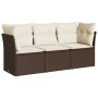 Set Divano da Giardino 3 pz con Cuscini Marrone in Polyrattan