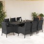 Set da Pranzo da Giardino 9 pz con Cuscini Nero in Polyrattan