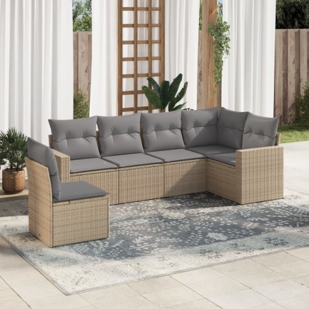 Set Divano da Giardino 6 pz con Cuscini Beige in Polyrattan