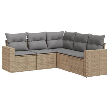 Set Divano da Giardino 5 pz con Cuscini Beige in Polyrattan