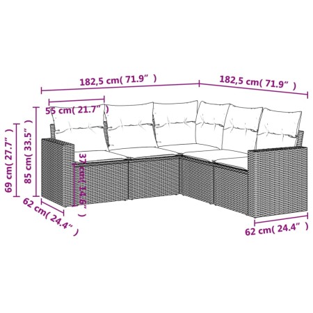 Set Divano da Giardino 5 pz con Cuscini Beige in Polyrattan