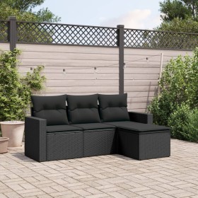 Set Divani da Giardino 4 pz con Cuscini Nero in Polyrattan