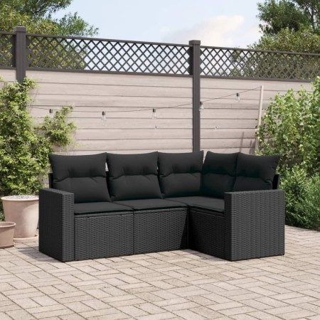 Set Divani da Giardino 4 pz con Cuscini Nero in Polyrattan