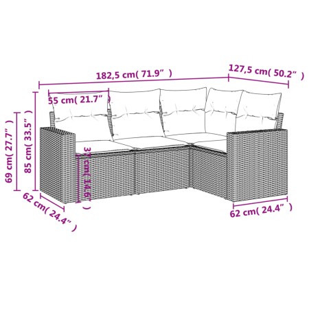 Set Divani da Giardino 4 pz con Cuscini Nero in Polyrattan