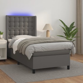 Giroletto Molle con Materasso e LED Grigio 90x190cm Similpelle