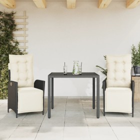 Set da Pranzo da Giardino 3 pz con Cuscini Nero in Polyrattan