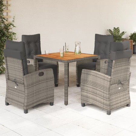 Set da Pranzo da Giardino 5 pz con Cuscini in Polyrattan Grigio