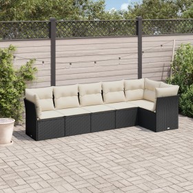 Set Divano da Giardino 6 pz con Cuscini Nero in Polyrattan