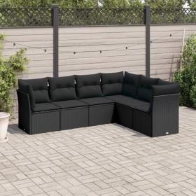 Set Divano da Giardino 6 pz con Cuscini Nero in Polyrattan