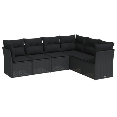 Set Divano da Giardino 6 pz con Cuscini Nero in Polyrattan