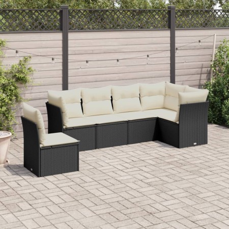 Set Divano da Giardino 6 pz con Cuscini Nero in Polyrattan