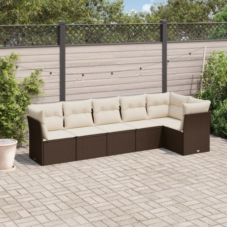 Set Divani da Giardino 6 pz con Cuscini Marrone in Polyrattan