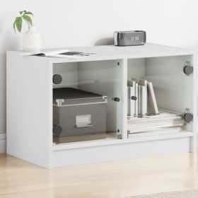 Mobile Porta TV con Ante in Vetro Bianco 68x37x42 cm