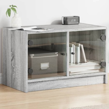 Mobile Porta TV con Ante in Vetro Grigio Sonoma 68x37x42 cm