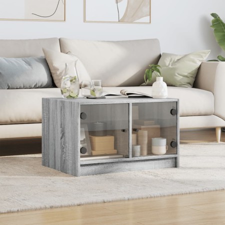 Tavolino da Salotto con Ante in Vetro Grigio Sonoma 68x50x42 cm