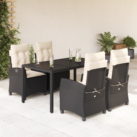 Set da Pranzo da Giardino 5 pz Nero con Cuscini in Polyrattan