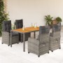 Set da Pranzo da Giardino 5 pz con Cuscini in Polyrattan Grigio