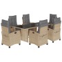 Set Pranzo da Giardino 7 pz con Cuscini Beige Misto Polyrattan