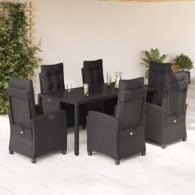 Set da Pranzo da Giardino 7 pz Nero con Cuscini in Polyrattan