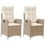 Sedie Reclinabili da Giardino 2pz con Cuscini Beige Polyrattan