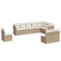 Set Divano da Giardino 10 pz con Cuscini Beige in Polyrattan