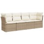 Set Divano da Giardino 4 pz con Cuscini Beige in Polyrattan