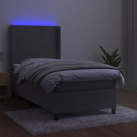 Letto a Molle Materasso e LED Grigio Chiaro 80x200 cm Velluto