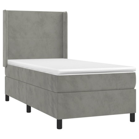 Letto a Molle Materasso e LED Grigio Chiaro 80x200 cm Velluto