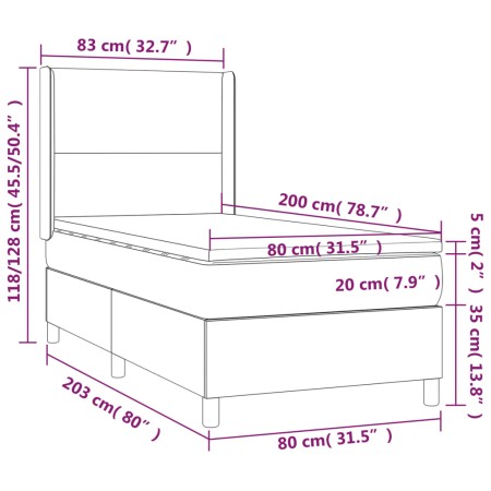 Letto a Molle Materasso e LED Grigio Chiaro 80x200 cm Velluto