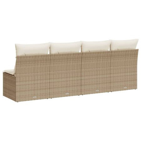 Divano da Giardino con Cuscini a 4 Posti Beige in Polyrattan