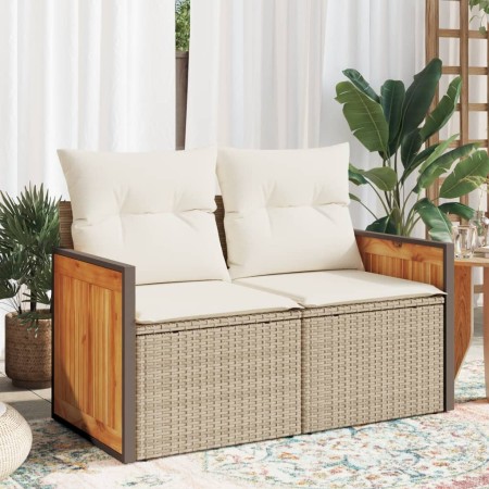 Divano da Giardino con Cuscini a 2 Posti Beige in Polyrattan