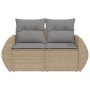 Divano da Giardino con Cuscini a 2 Posti Beige in Polyrattan