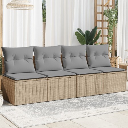 Divano da Giardino con Cuscini a 4 Posti Beige in Polyrattan