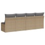 Divano da Giardino con Cuscini a 4 Posti Beige in Polyrattan