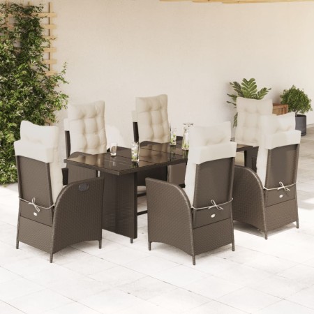 Set da Pranzo da Giardino 7pz con Cuscini in Polyrattan Marrone