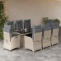 Set Pranzo da Giardino 9pz con Cuscini Grigio Chiaro Polyrattan