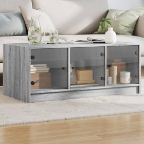 Tavolino da Salotto con Ante in Vetro Grigio Sonoma 102x50x42cm