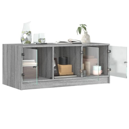 Tavolino da Salotto con Ante in Vetro Grigio Sonoma 102x50x42cm