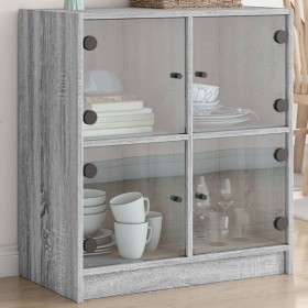 Mobile con Ante in Vetro Grigio Sonoma 68x37x75,5 cm