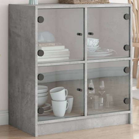 Mobile con Ante in Vetro Grigio Cemento 68x37x75,5 cm