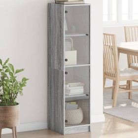 Credenza con Ante in Vetro Grigio Sonoma 35x37x142 cm