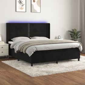 Letto a Molle con Materasso e LED Nero 160x200 cm in Velluto