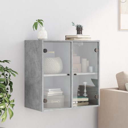 Mobile a Muro con Ante in Vetro Grigio Cemento 68x37x68,5 cm