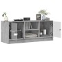 Mobile Porta TV con Ante in Vetro Grigio Cemento 102x37x42 cm