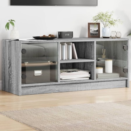 Mobile Porta TV con Ante in Vetro Grigio Sonoma 102x37x42 cm