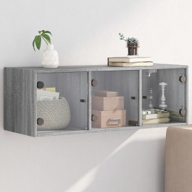 Mobile a Muro con Ante in Vetro Grigio Sonoma 102x37x35 cm