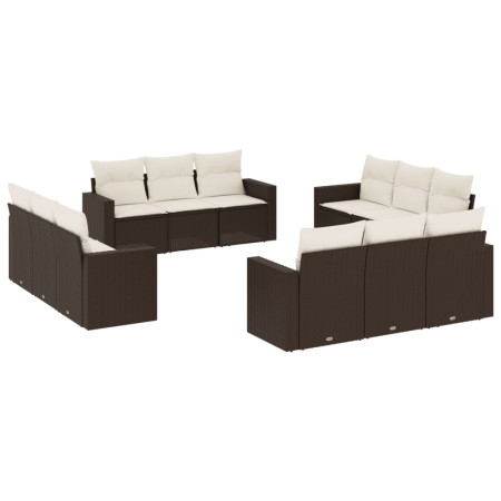 Set Divani da Giardino 12 pz con Cuscini Marrone in Polyrattan