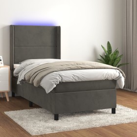 Letto a Molle con Materasso e LED Grigio Scuro 90x200cm Velluto