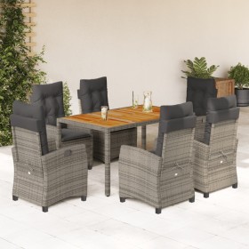 Set da Pranzo da Giardino 7 pz con Cuscini in Polyrattan Grigio